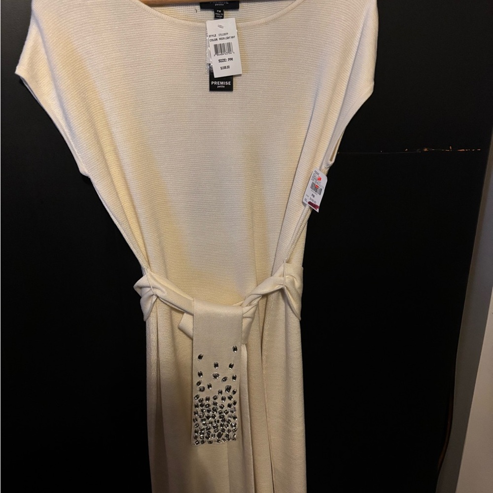 Premise Cream Midi Sheath Dress with Dolman Sleeves and Bateau Neckline